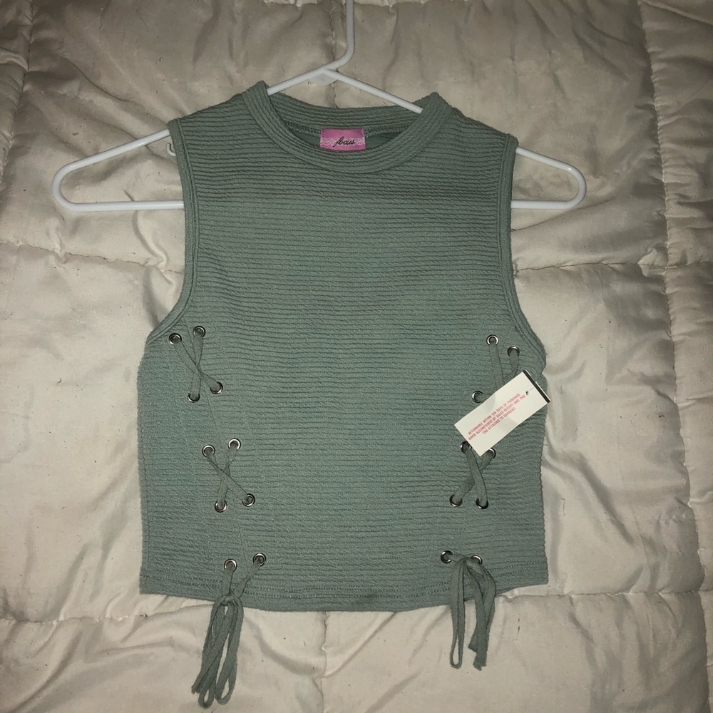 Blue/Green Cropped Tie Top - Size S (NWT)